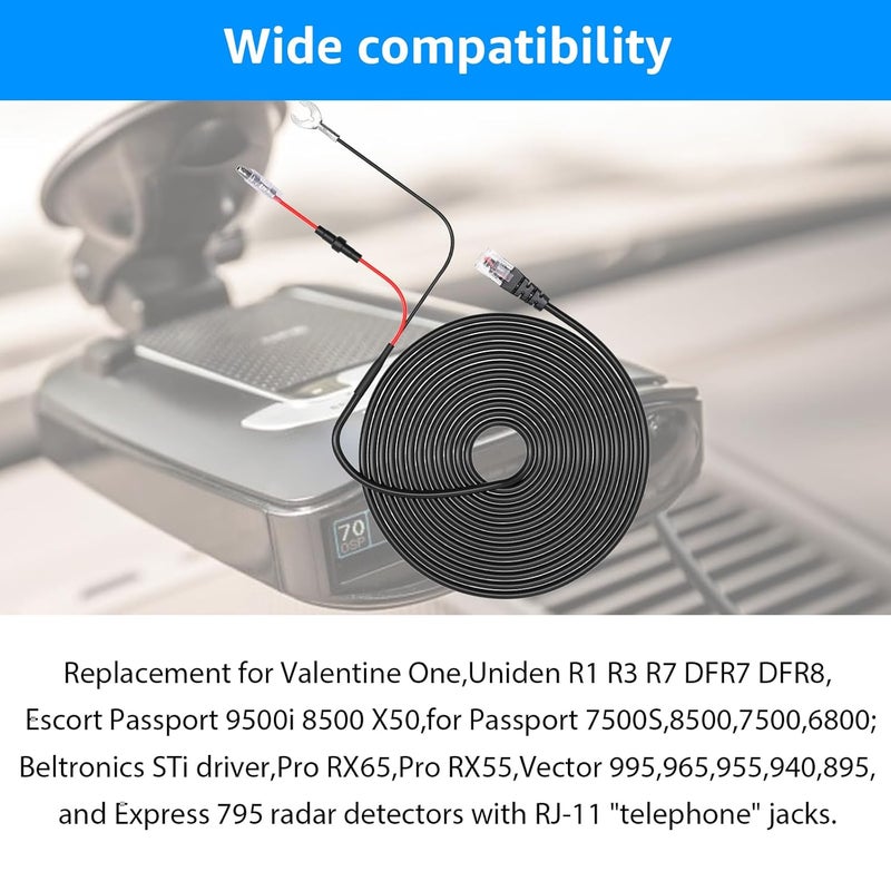 MONDGE Radar Detector Hardwire Kit,Compatible with Escort Valentine One Uniden Beltronics Cobra,with RJ-11 Telephone Style Jack Direct Wire Wiring Kit Multiple Fuse Sizes Power Cord Cable - Image 5
